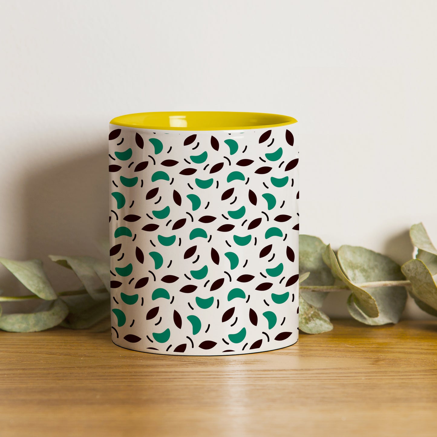 vector leaves pattern design (2) Pattern Yellow Handle 330 ml Coffee Mug