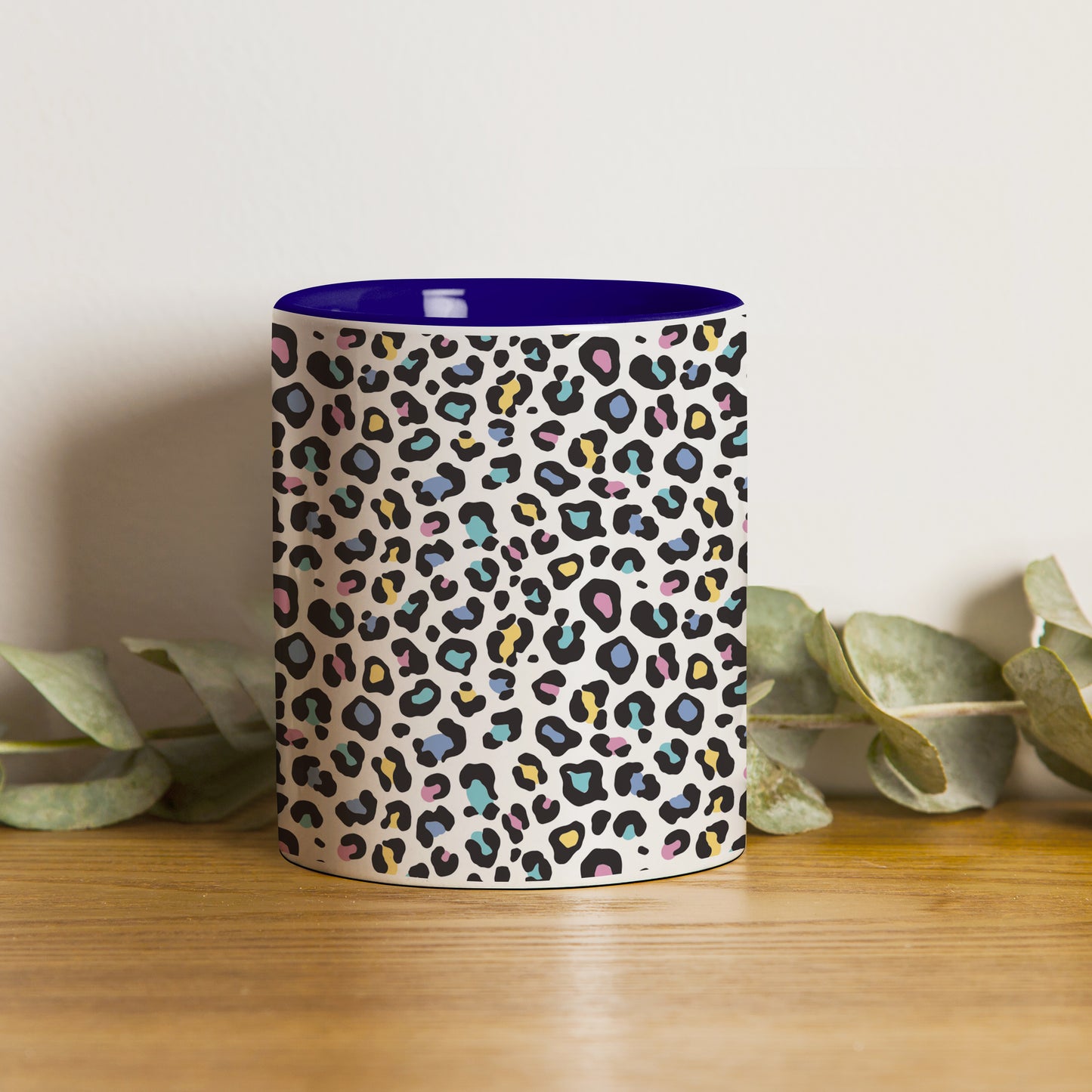 Color full Vector leopard animal motif vector seamless design Pattern Dark Blue Handle 330 ml Coffee Mug