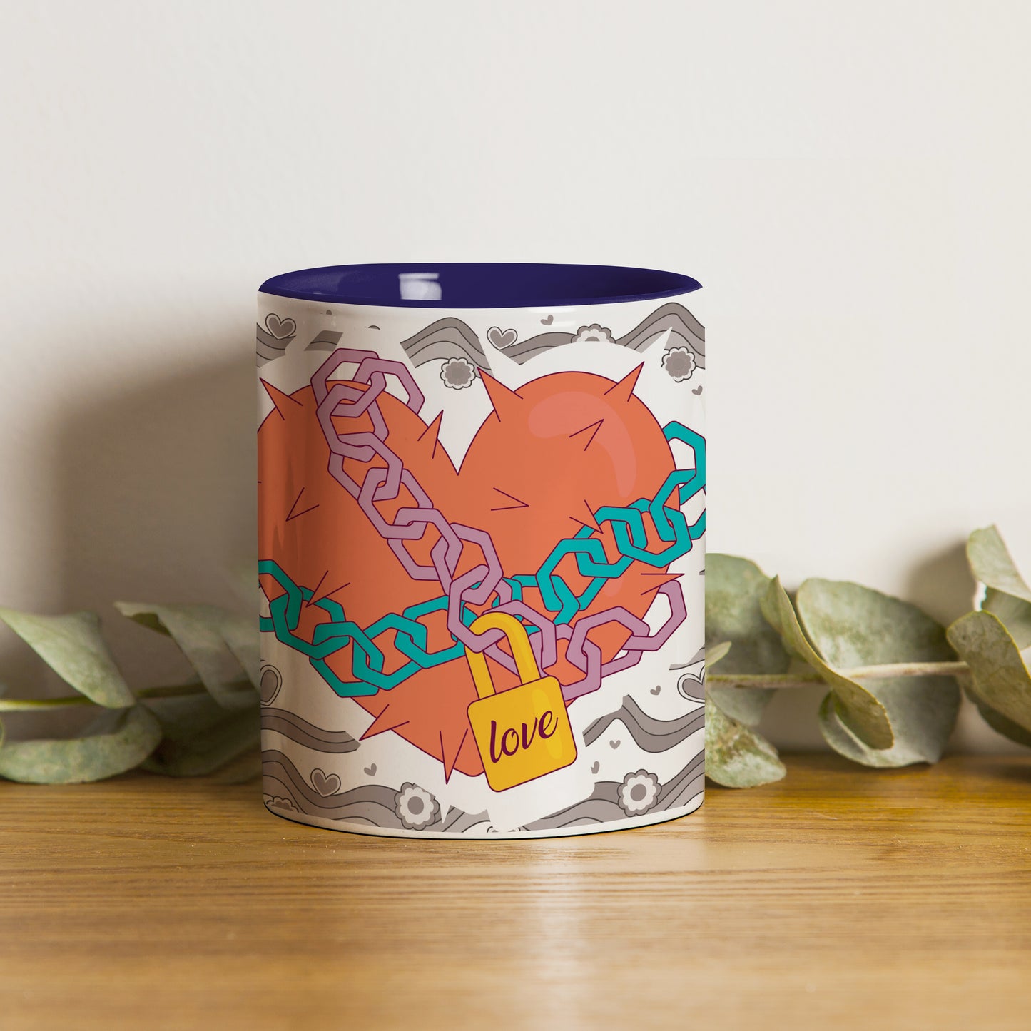 love chain Pattern Dark Blue Handle 330 ml Coffee Mug