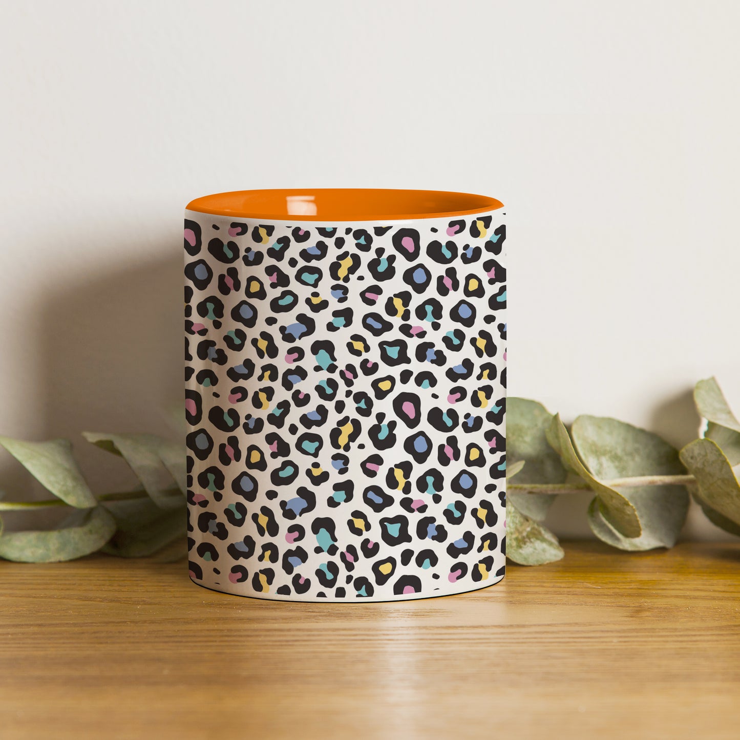 Color full Vector leopard animal motif vector seamless pattern design Orange Handle 330 ml Coffee Mug