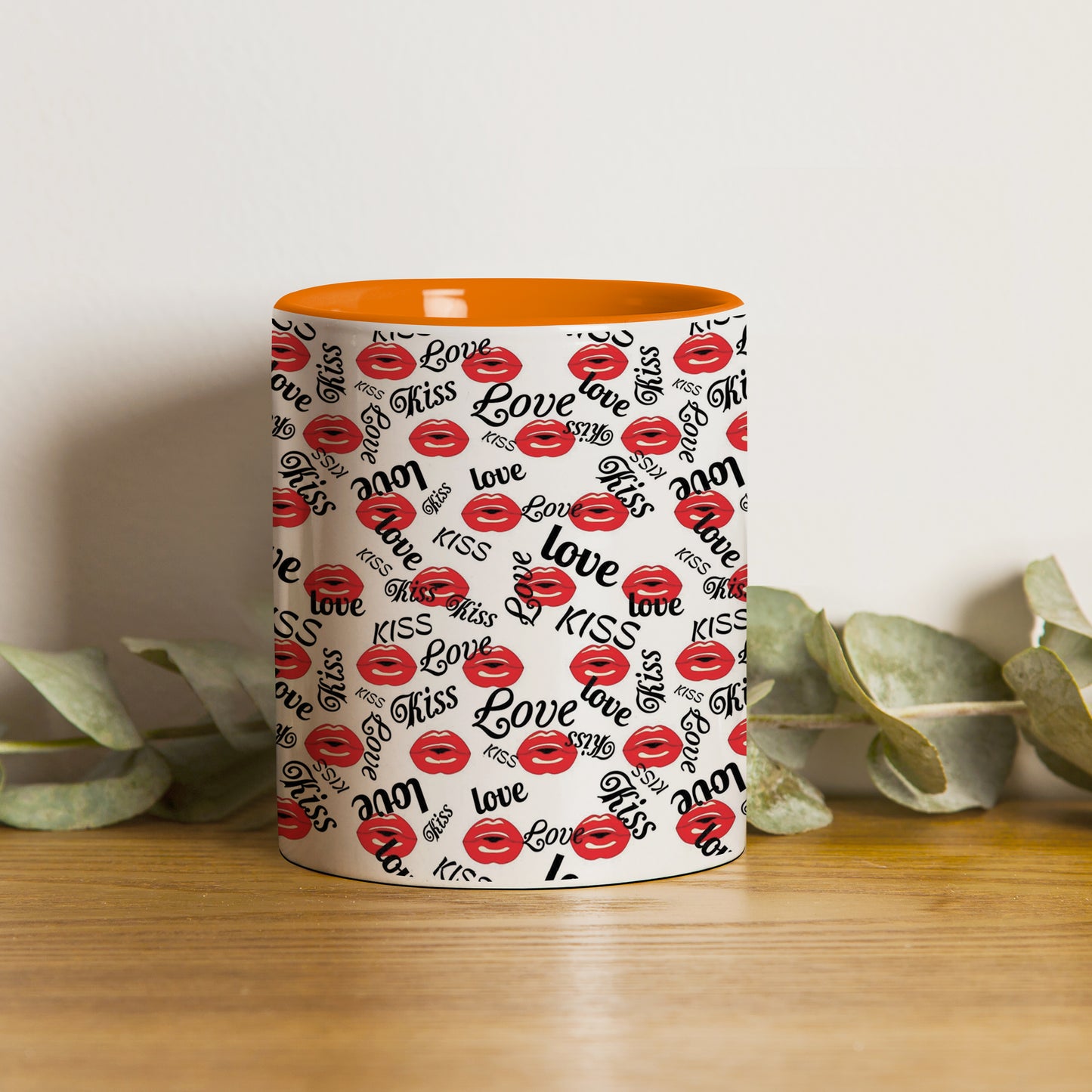 Red kissing lips vector Pattern design Orange Handle 330 ml Coffee Mug