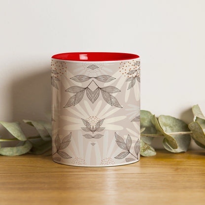 Abstract leaves and dots pattern design Red Handle 330 ml Coffee Mug
