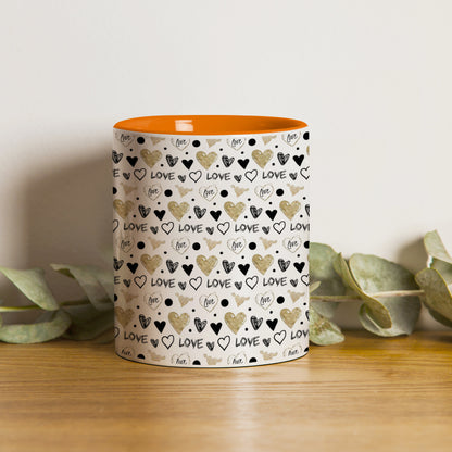 Hand drawn golden and black hearts pattern design Orange Handle 330 ml Coffee Mug