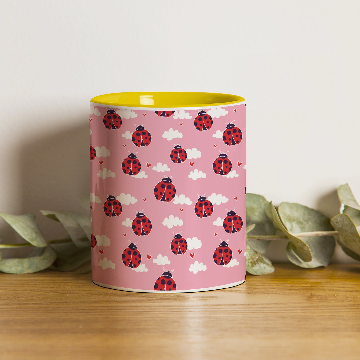ladybug pattern design Pattern Yellow Handle 330 ml Coffee Mug