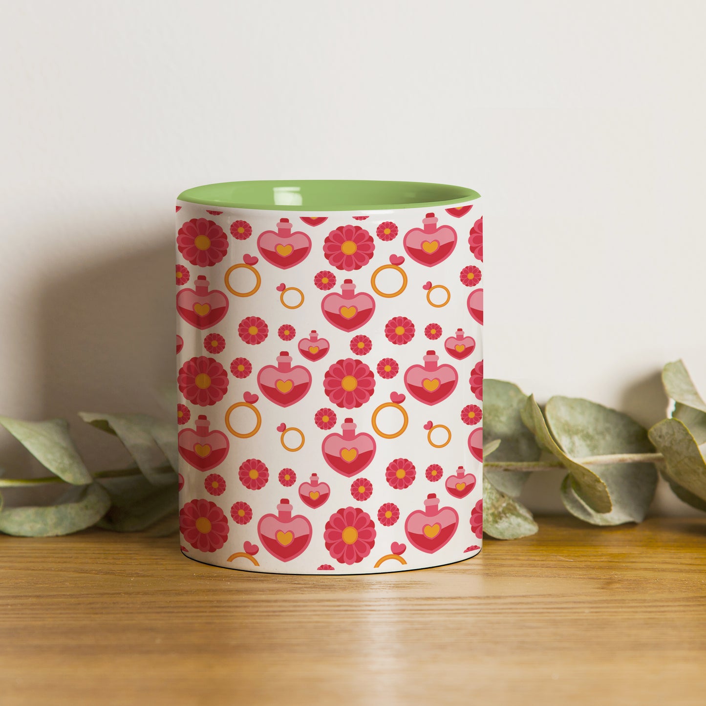 red seamless love element pattern designPattern Lite Green Handle 330 ml Coffee Mug