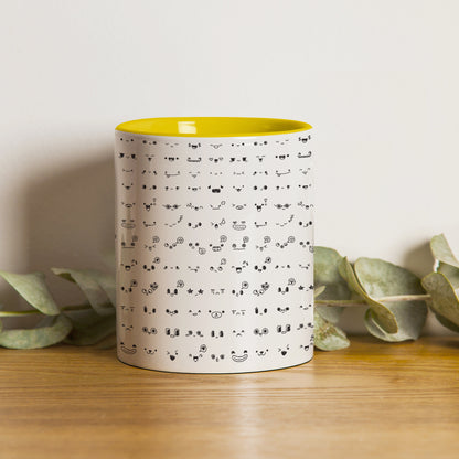 kawaii faces doodle art design pattern design Pattern Yellow Handle 330 ml Coffee Mug