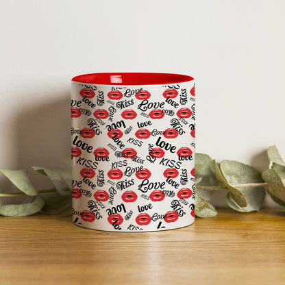 Red kissing lips vector Pattern design Red Handle 330 ml Coffee Mug