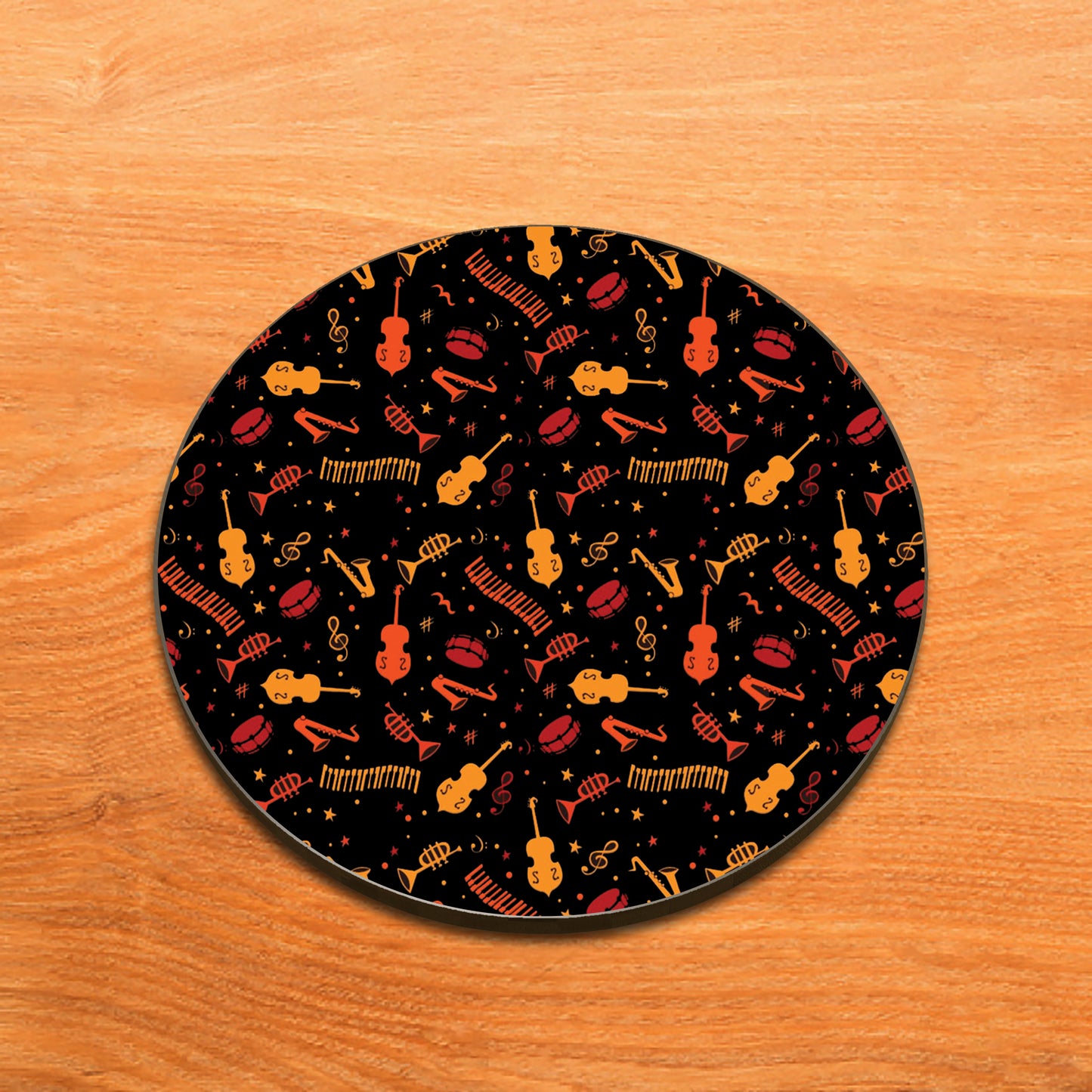 Music Instruments Pattern Design Full Black 330 ml Coffee Mug with Coaster