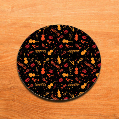 Music Instruments Pattern Design Full Black 330 ml Coffee Mug with Coaster