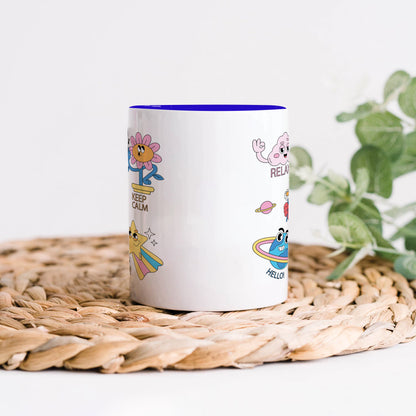 Hand drawn trendy cartoon badges design Dark Blue Handle 330 ml Coffee Mug