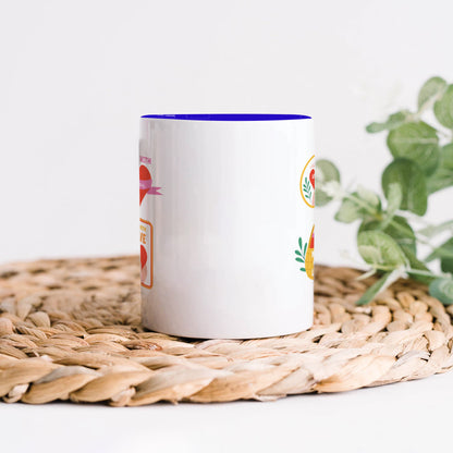 Hand drawn made with love floral label design Dark Blue Handle 330 ml Coffee Mug