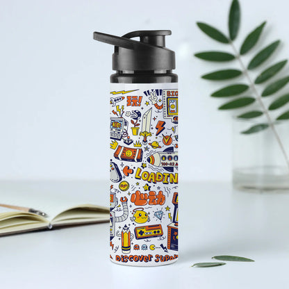 Game city colorful doodle art Printed Eagle Shape Water Bottle 750 ml For Gym, Yoga, Kids, Boys, Girls, Brother, Sister, Babies, Baby, Workout, Adults
