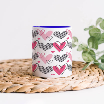 Hearts Pattern design Dark Blue Handle 330 ml Coffee Mug