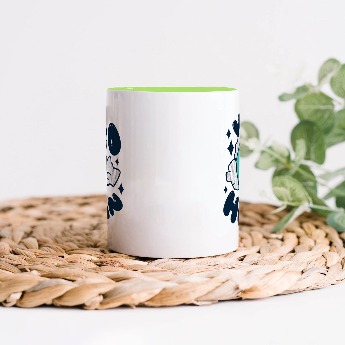 Cute Cat saying hello Human design Light Green Handle 330 ml Coffee Mug