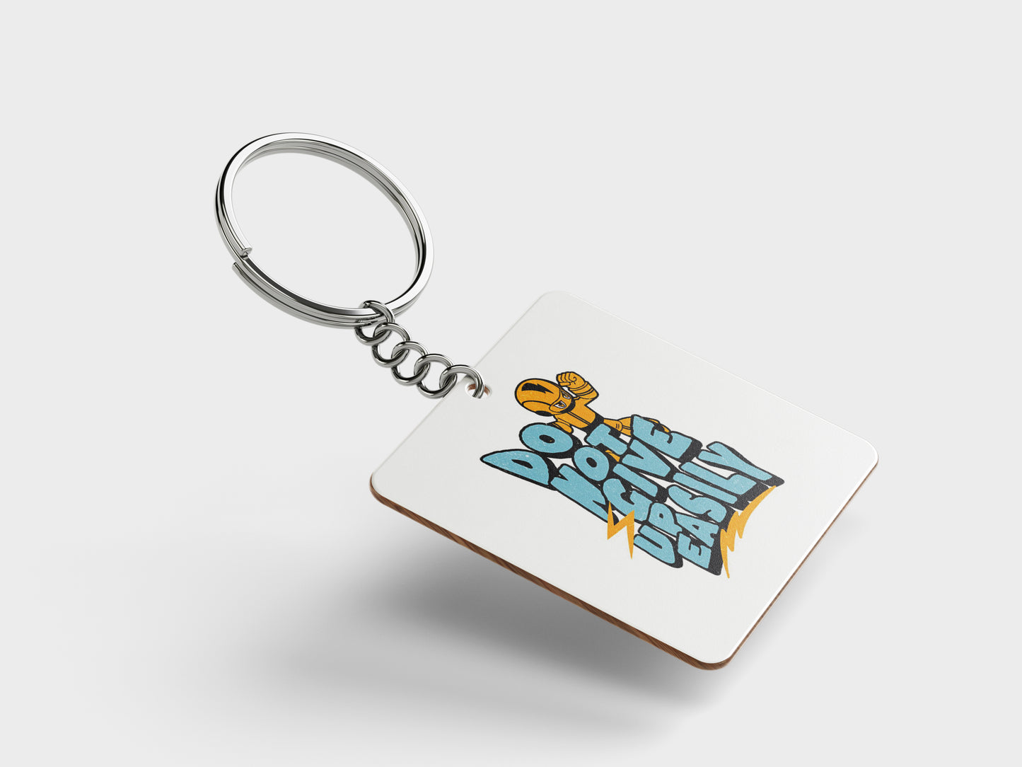 Do Not Give Up Easily Design Printed Square Shape Wooden Keyring with Chain