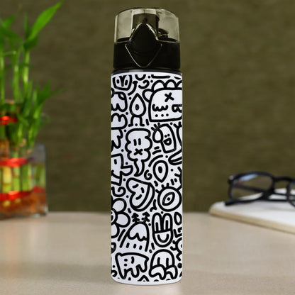 Black in white doodle art Printed Flip Flop Water Bottle 750 ml For Gym, Yoga, Kids, Boys, Girls, Brother, Sister, Babies, Baby, Workout, Adults