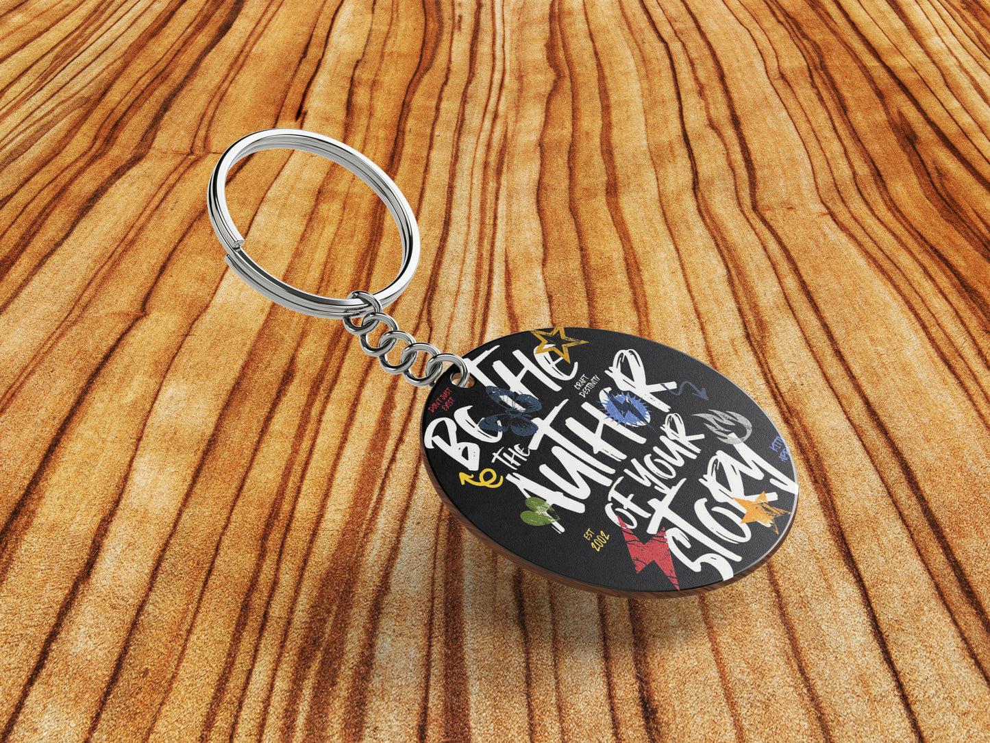 Be The Rizz Author of Your Story Printed Round Circle Shape Wooden Keyring with Chain