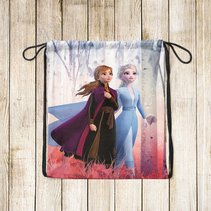 Elsa and Anna Frozen Pattern Polyester String Backpack Bags for kids for Gym, Yoga, Tuition ,Beach Bag for 4-10 year boys and girls