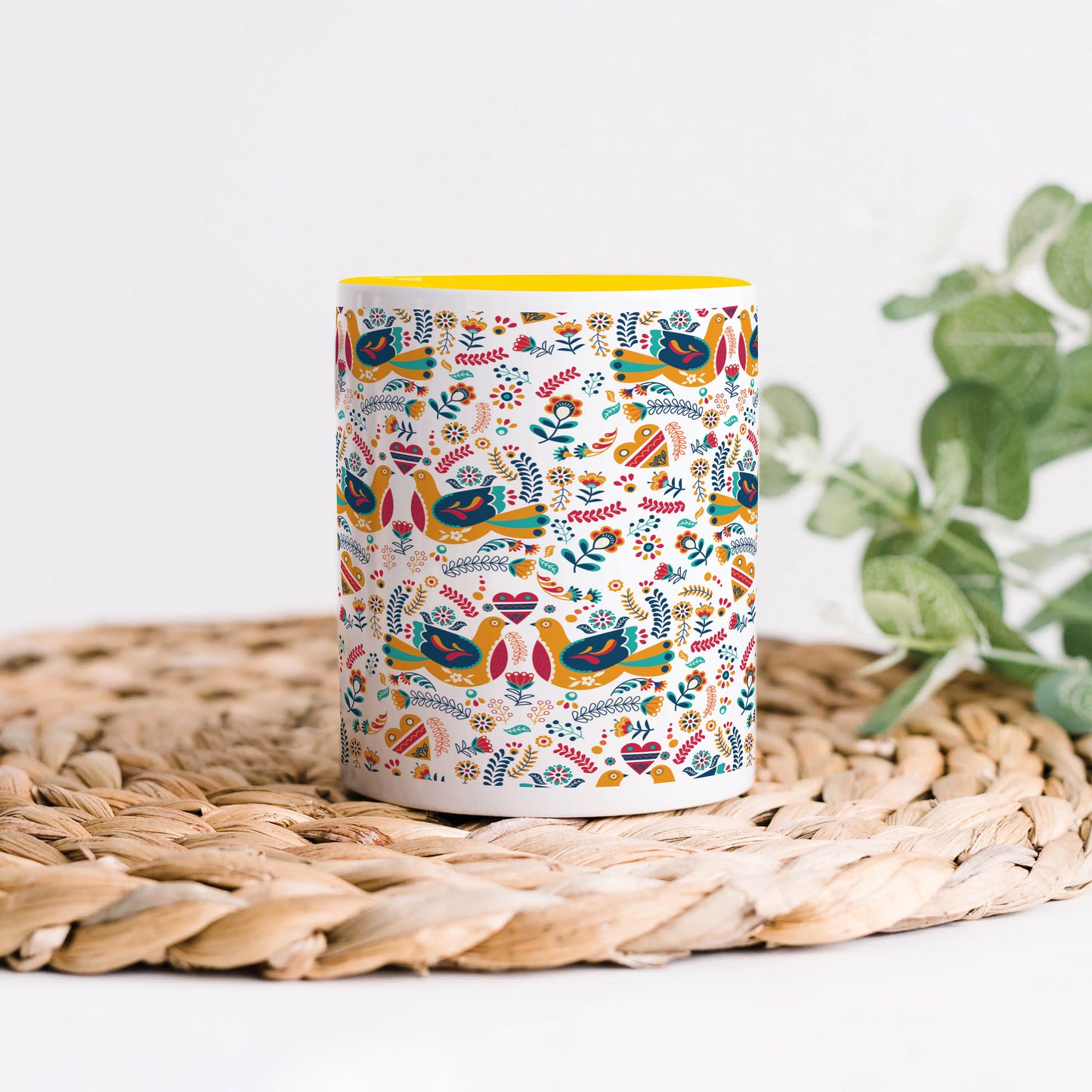Flat design Nordic pattern design Yellow Handle 330 ml Coffee Mug