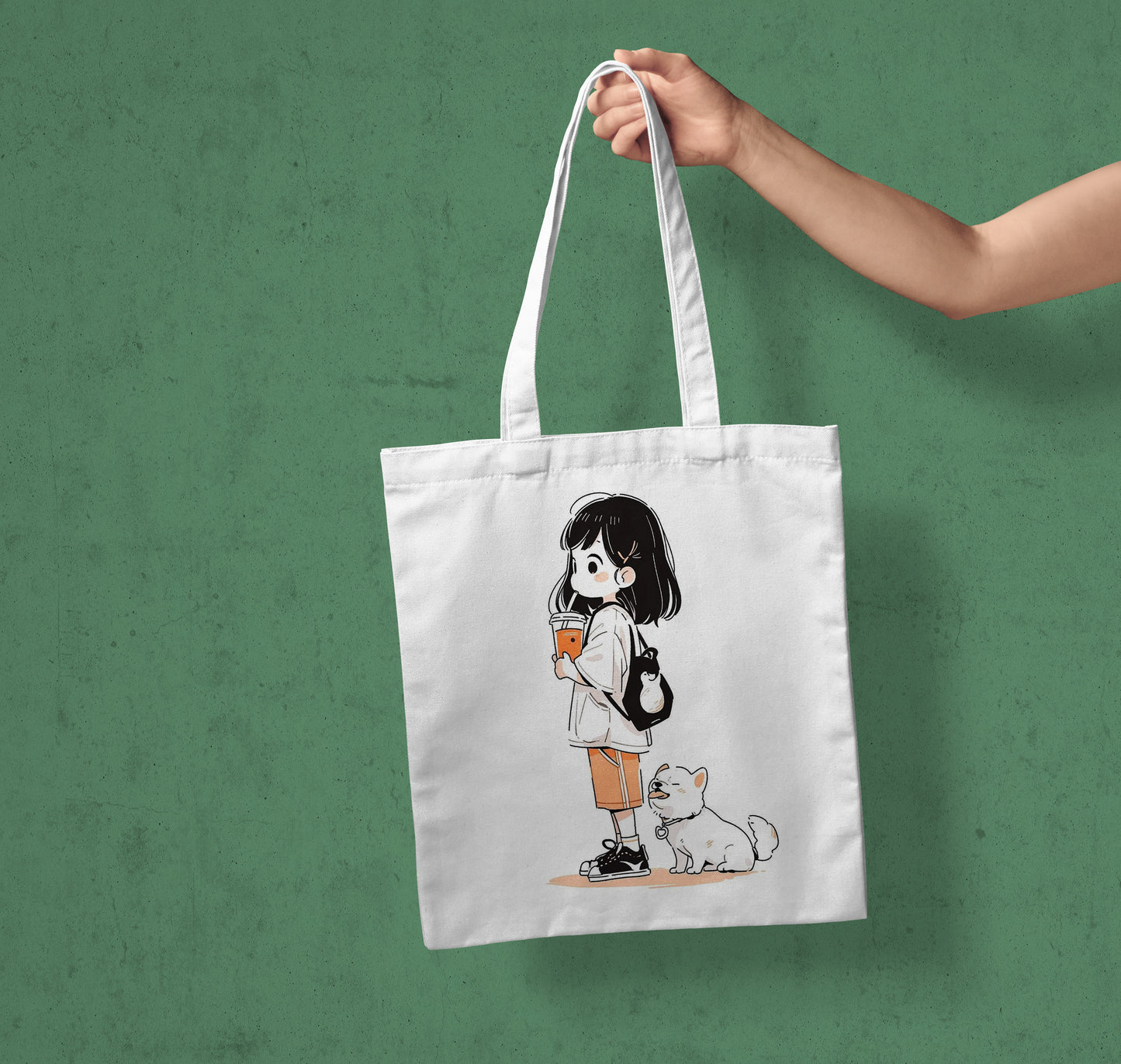 Cute girl and dog Design Tote Bag (14 X 16 Inches) Tote bag For Shopping, College, Travel