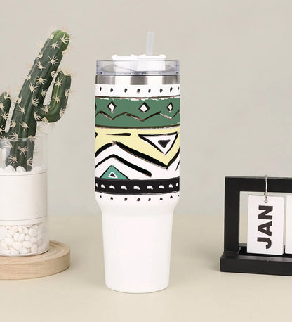 Ethnic Pattern 2 Printed 850ML with Lid Leak Proof Big Travel Tumbler with Handle and Straw