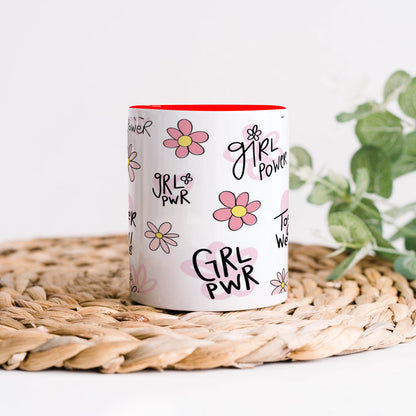 Cute pink flower and heart drawings. Seamless pattern  Red Handle 330 ml Coffee Mug