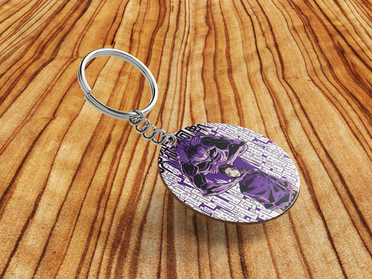 Okkotsu Yuta Jujutsu Kaisen Printed Round Circle Shape Wooden Keyring with Chain