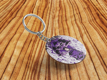 Okkotsu Yuta Jujutsu Kaisen Printed Round Circle Shape Wooden Keyring with Chain