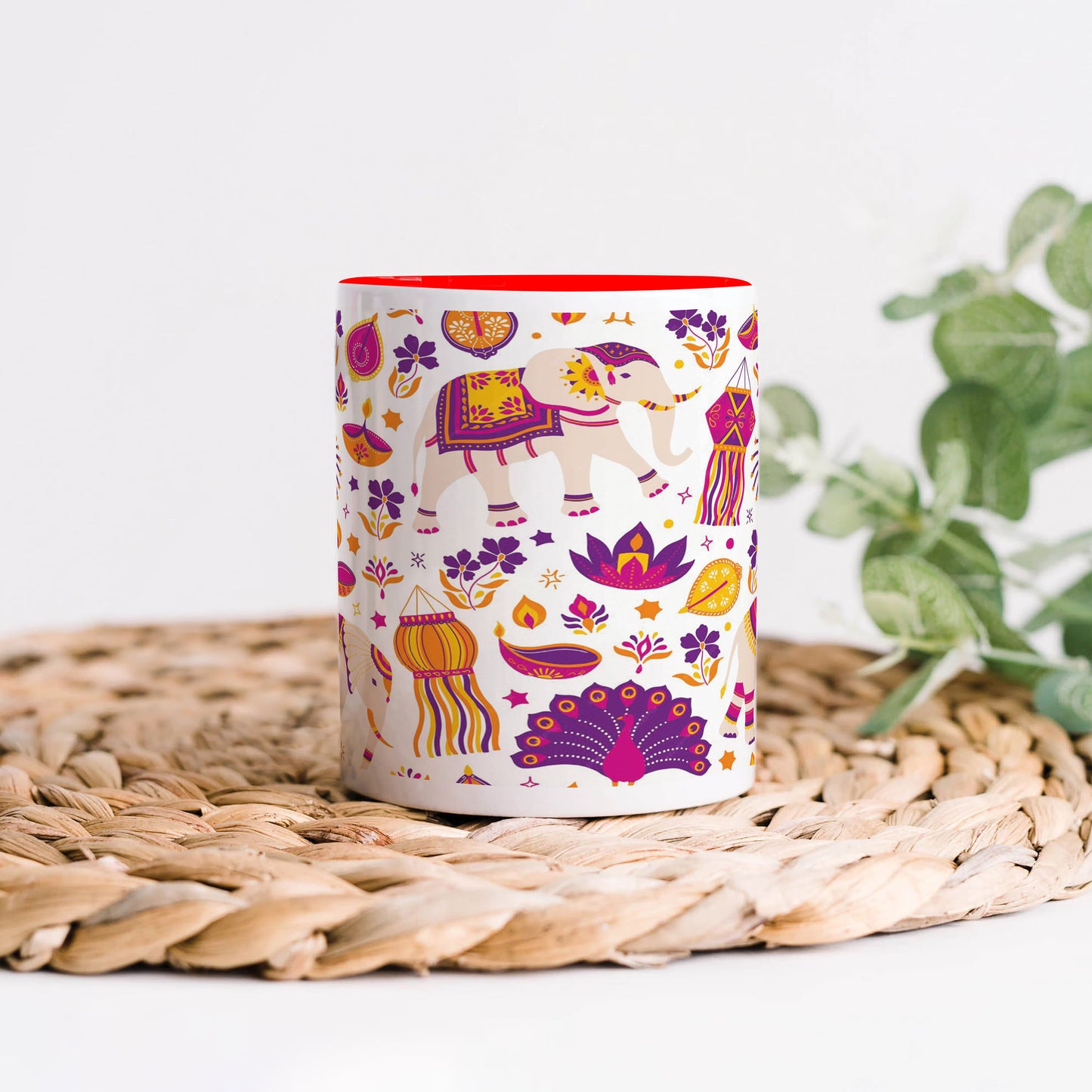 Happy Diwali vector elements seamless pattern design  Red Handle 330 ml Coffee Mug