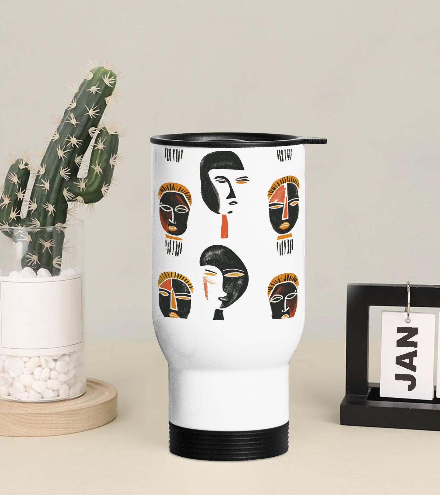 Black and white mask pattern Printed 350ML Travel MUG