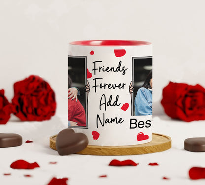 Friend forever personalized  two photos red heart handle 330 ml Coffee Mug