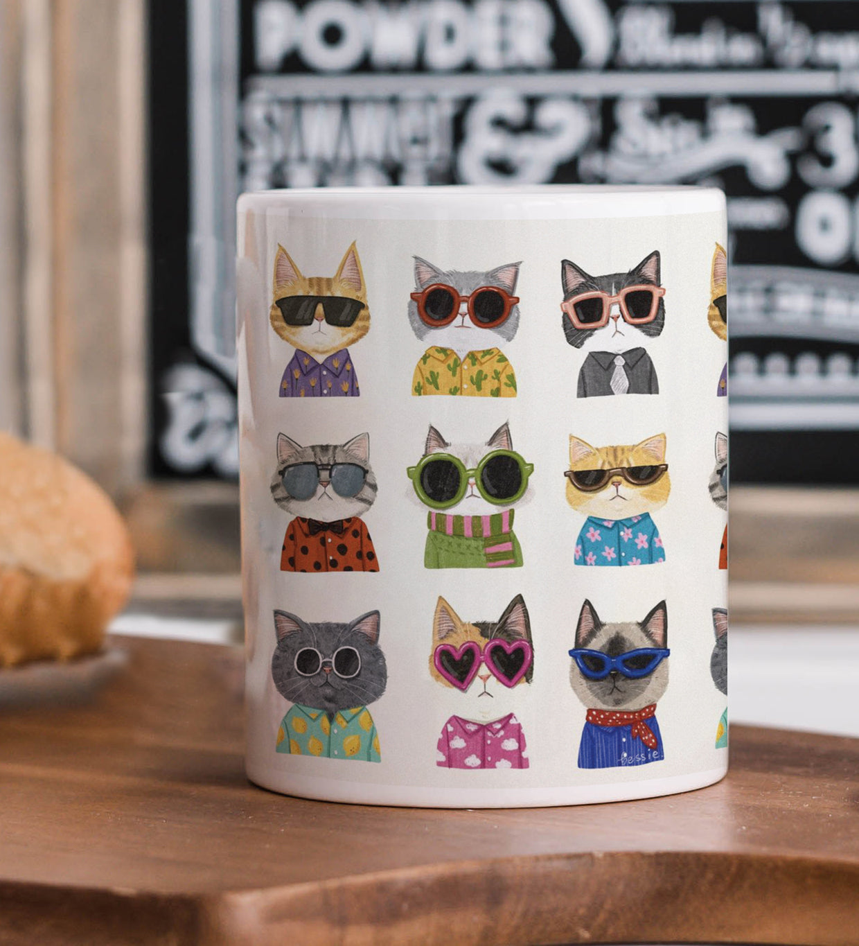 Cool Cats Design Mug and Keychain Combo 330 ml Coffee Mug