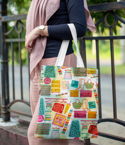 Watercolor Seamless pattern Printed Design White Tote Bag  (14 X 16 Inches) For Shopping, College, Travel