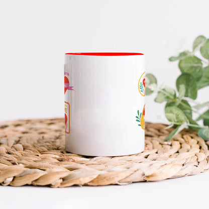 Hand drawn made with love floral label design Red Handle 330 ml Coffee Mug