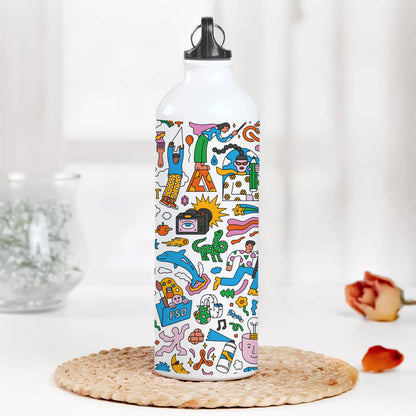 Colorfull Hand drawing Doodle art Printed Normal Sipper Water Bottle 750 ml For Gym, Yoga, Kids, Boys, Girls, Brother, Sister, Babies, Baby, Workout, Adults
