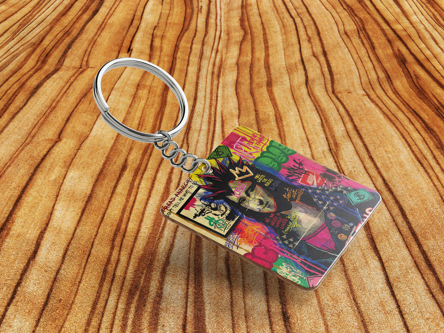 Mona Lisa pop Artwork Printed Square Shape Wooden Keyring with Chain