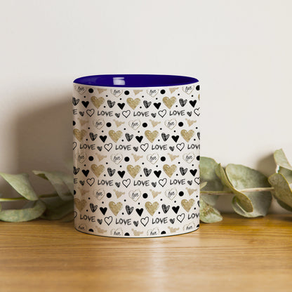 Hand drawn golden and black hearts pattern design Pattern Dark Blue Handle 330 ml Coffee Mug