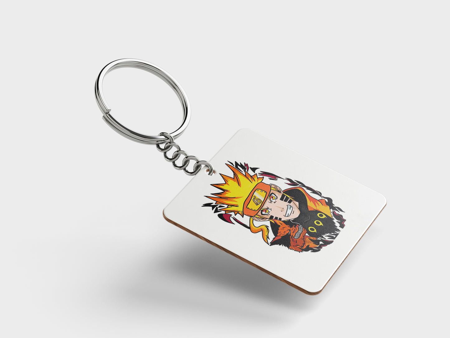 Artistic Impression Naruto Uzumaki Printed Square Shape Wooden Keyring with Chain