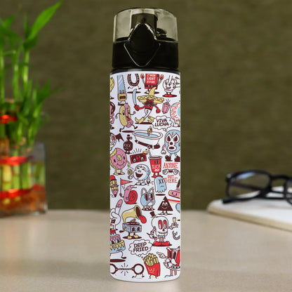 Cartoon doodle Pattern Printed Flip Flop Water Bottle 750 ml For Gym, Yoga, Kids, Boys, Girls, Brother, Sister, Babies, Baby, Workout, Adults