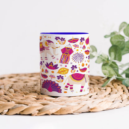 Happy diwali vector elements seamless pattern design Dark Blue Handle 330 ml Coffee Mug