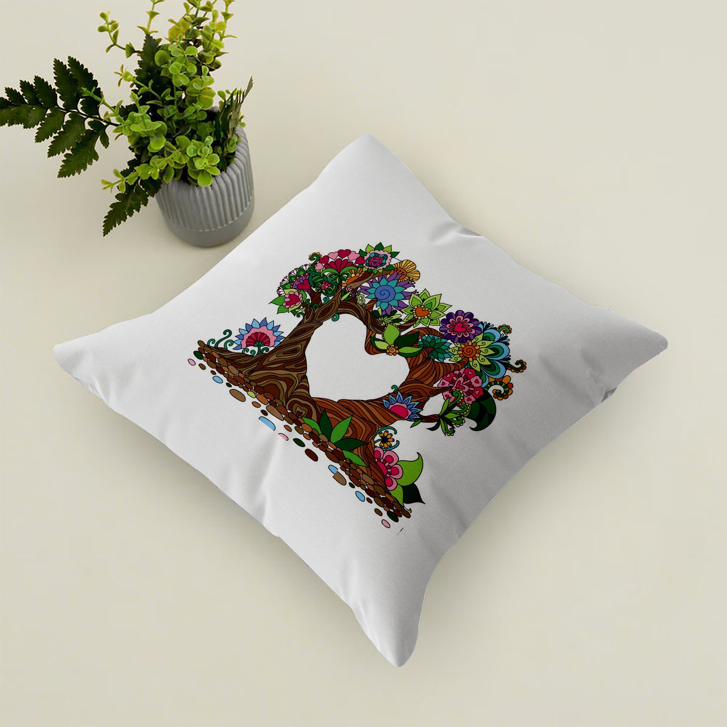 Mandala Heart Shape Tree Design Cushion (12x12 inches) Pack of 1