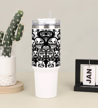 Complex Intricate Doodle Art Covering an Entire Page with Abstract and Whimsical Elements Printed 850ML with Lid Leak Proof  Big Travel Tumbler with Handle and Straw