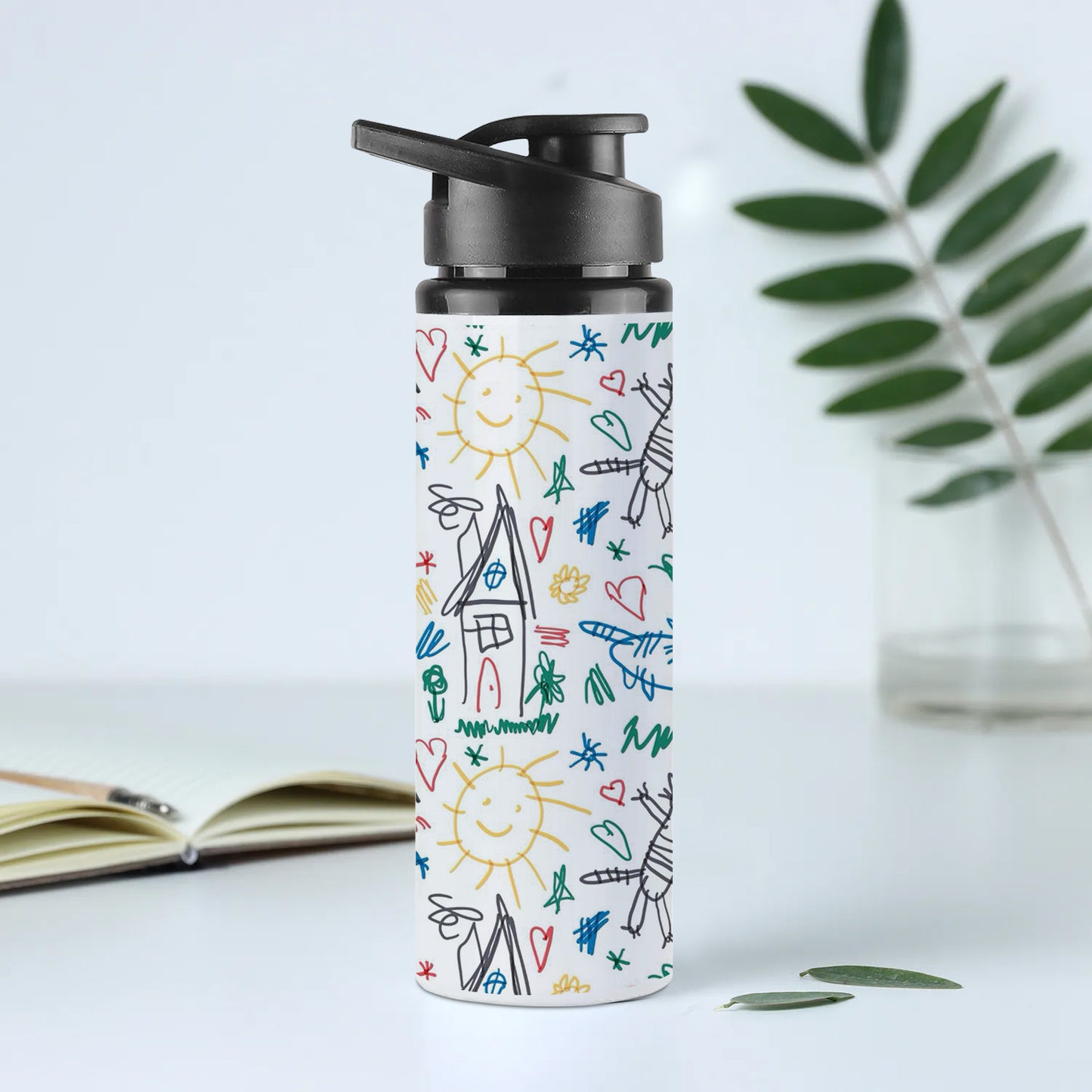 Seamless Pattern with Kids Illustrations Printed Eagle Shape Water Bottle 750 ml For Gym, Yoga, Kids, Boys, Girls, Brother, Sister, Babies, Baby, Workout, Adults