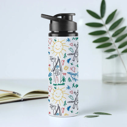 Seamless Pattern with Kids Illustrations Printed Eagle Shape Water Bottle 750 ml For Gym, Yoga, Kids, Boys, Girls, Brother, Sister, Babies, Baby, Workout, Adults