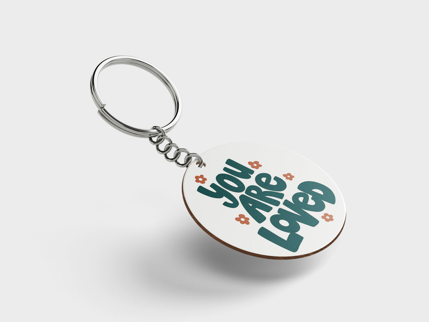 You are loved Printed Circle Shape Wooden Keyring with Chain