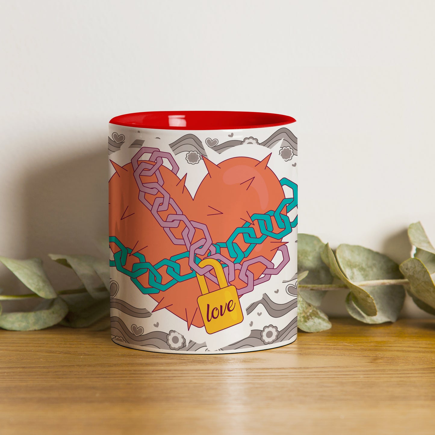 Love chain Red Handle 330 ml Coffee Mug