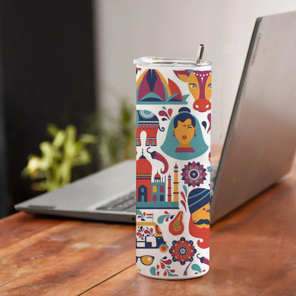 Indian architecture and Asian traditions set Pro Vecto 2 Printed 750ML with Lid Leak Proof Travel Tumbler with Straw