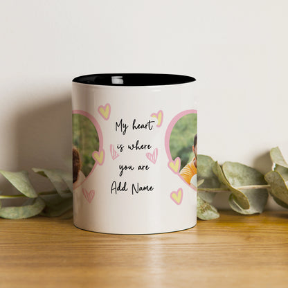 Couple Customized Add Two Photos Black Handle 330 ml Coffee Mug