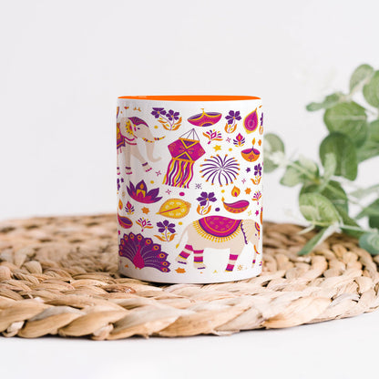 Happy Diwali vector elements seamless pattern design Orange Handle 330 ml Coffee Mug