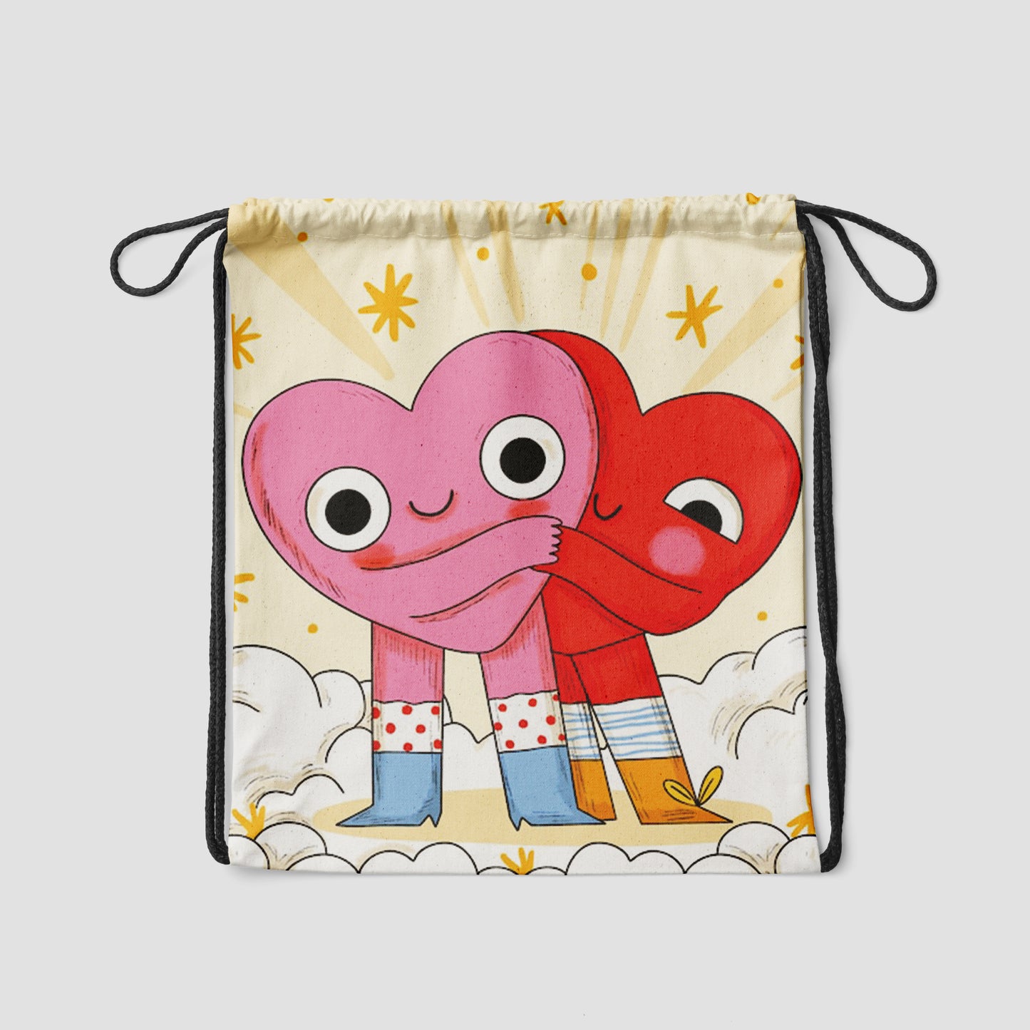 Valentines Day Celebration illustration Polyester String Backpack Bags for kids for Gym, Yoga, Tuition ,Beach Bag for 4-10 year boys and girls